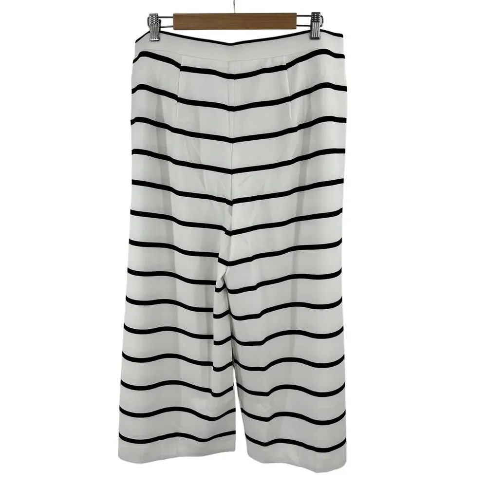 Maree Pour Toi pull on wide leg cropped pants black white stripe Size 12